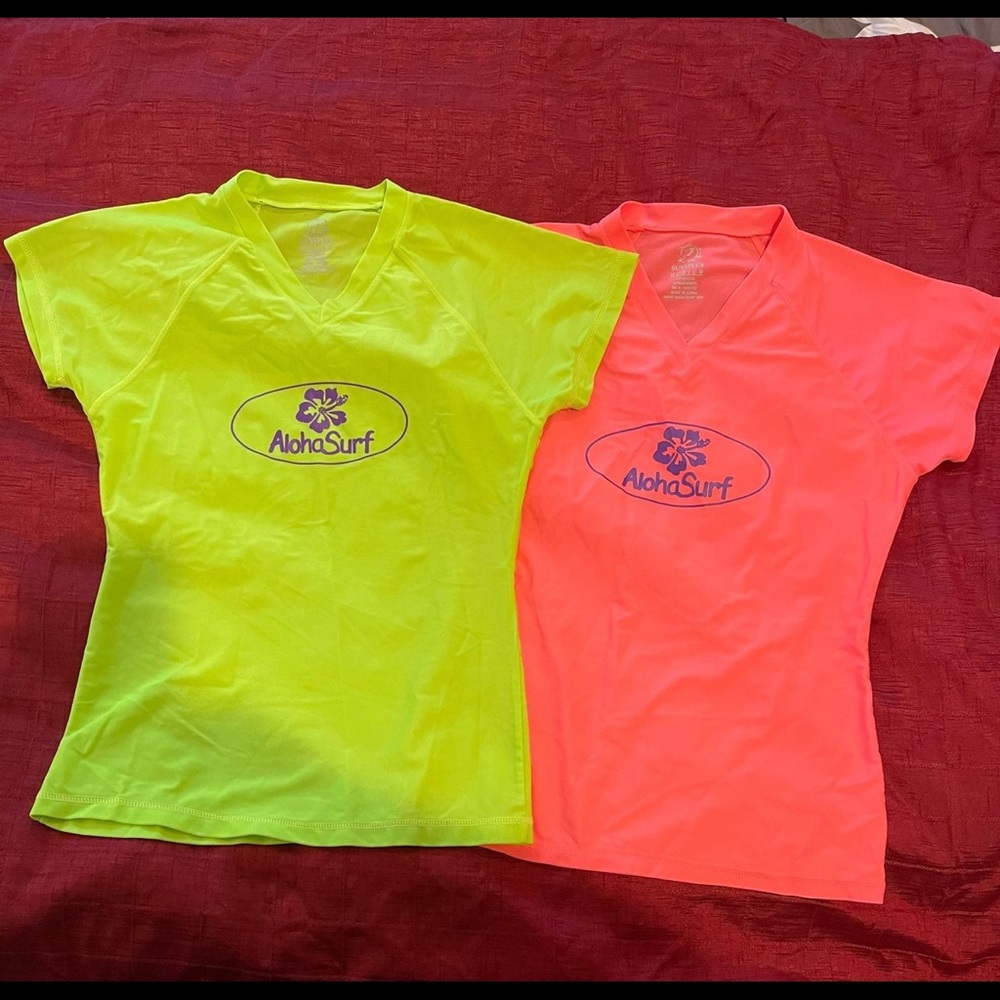 2 Aloha Surf Swim Shirts Orange Green M